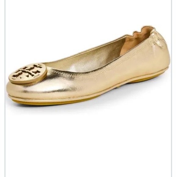 Tory Burch Minnie Travel Ballet Flats Metallic Gold Size 6 - Picture 1 of 14